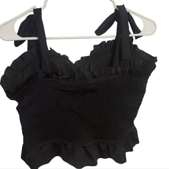 Dazzling Divas Black Smocked Crop Top Bow Tie Shoulders, L NEW - Picture 1 of 8